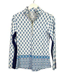CABANA LIFE Women S Blue White Quarter Zip Long Sleeve Lightweight Beach Jacket